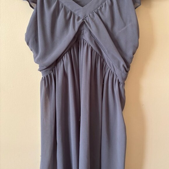 RW&Co.| Beautiful Grey Chiffon Sheer Flowy Lined V-Neck Midi Cocktail Dress Sz 8 - Picture 4 of 5